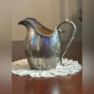 Antique Sheffield England Engraved & Embossed Silver Plated Pitcher C 1900-1920